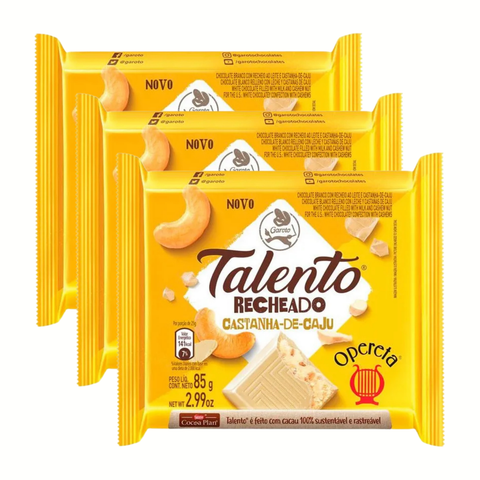 Chocolate Garoto Talento Branco Castanha-de-Caju 3x85g