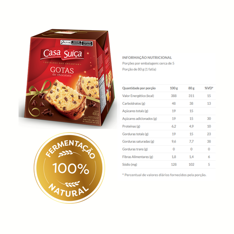 Panettone Gotas de Chocolate Casa Suíça 400g