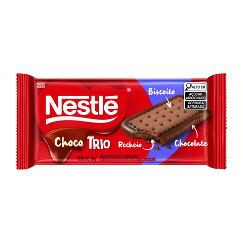 Biscoito Choco Trio Nestlé Chocolate ao Leite Chocolate 3x90g