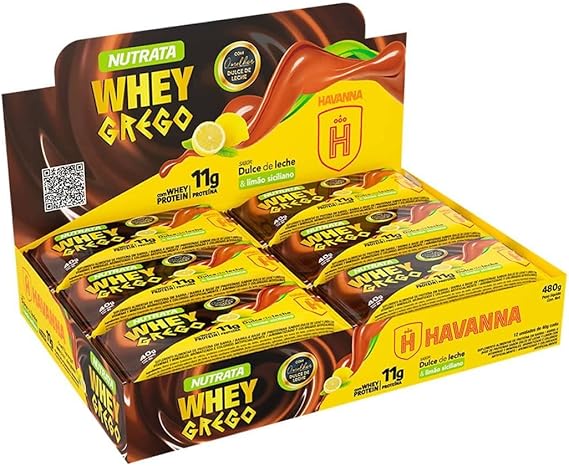 Whey Grego Bar Havanna & Limão Siciliano - Nutrata Barras com 12 Barras de 40g.