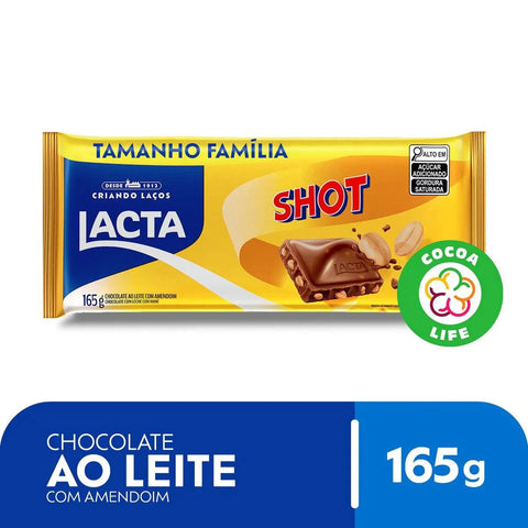 Chocolate ao leite com amendoim Shot Lacta 165g - MEUBRASILONLINE