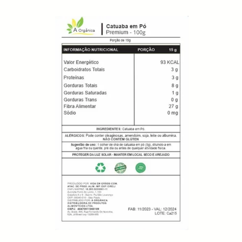 Catuaba Powder Premium 100g Sachet - A Organica