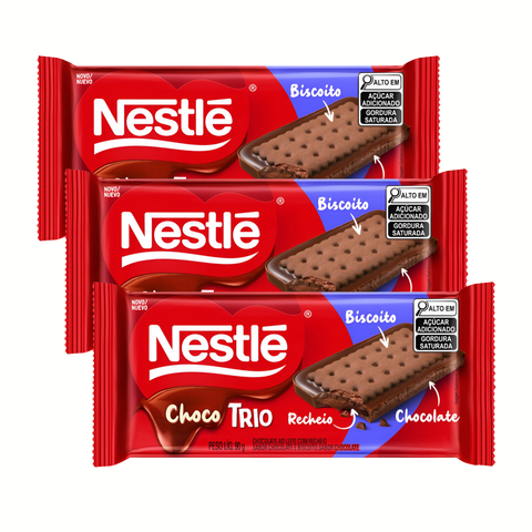 Biscoito Choco Trio Nestlé Chocolate ao Leite Chocolate 3x90g