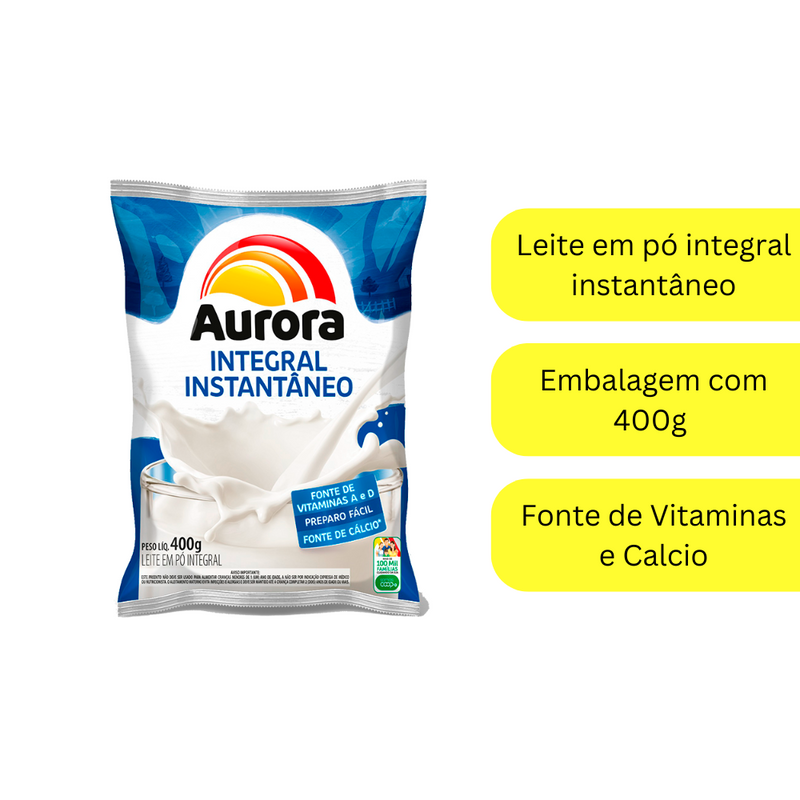 Leite em pó integral instantâneo Aurora 400G