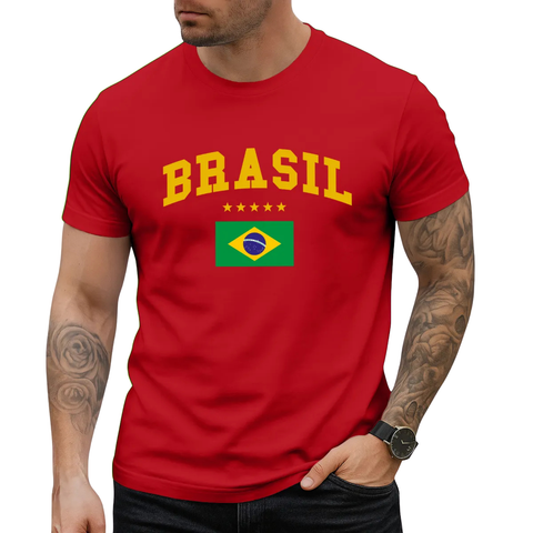 Men's 100% Cotton Brazil 2026 World Cup Graphic T-Shirt