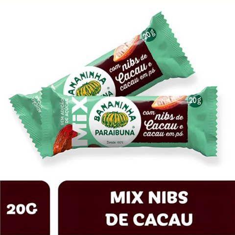Bananinha Paraibuna MIX Sem Açúcar com Nibs de Cacau e Cacau em Pó 100% - 400g
