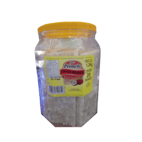 White coconut candy jar with 20 units