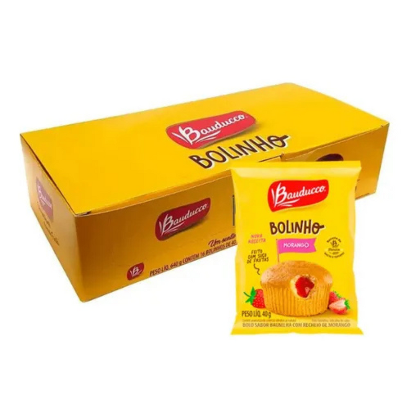 Bolinho Baunilha com Morango 40g  Bauducco Caixa 14 Unidades