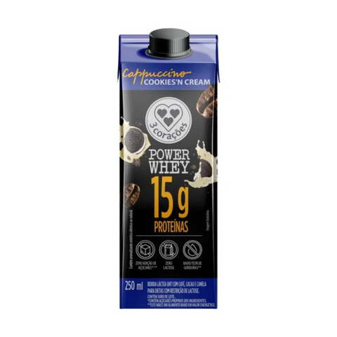 UHT Dairy Drink Cappuccino Cookies'n Cream Lactose-Free 3 Corações Power Whey