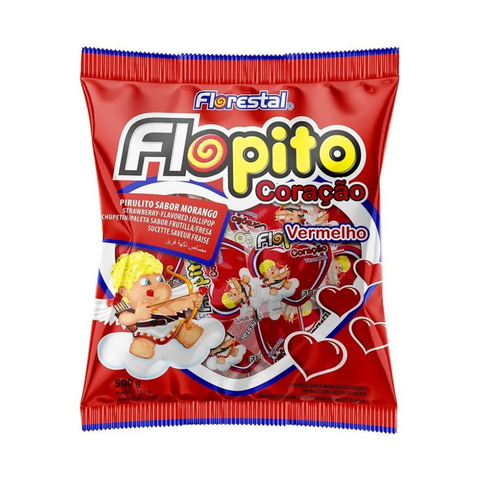 Pirulito Flopito Coração Vermelho Florestal 500g