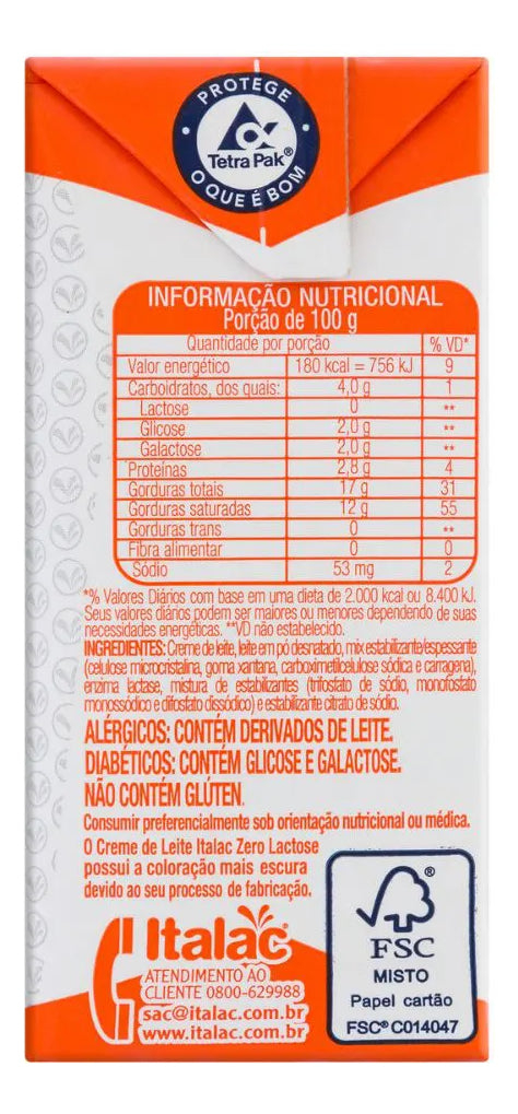 Creme de Leite Leve Zero Lactose 200g Italac