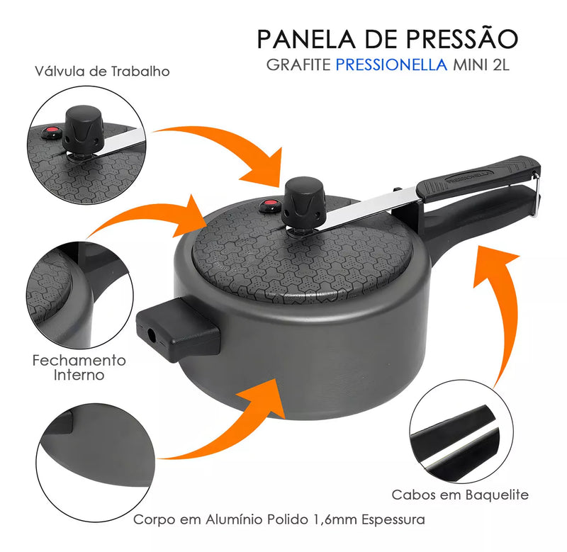 Panela De Pressão Antiaderente 2l Mini Pressionella Ramos Cor Grafite