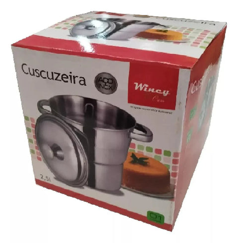 Stainless Steel Induction Cooktop Couscous Pot, 2.5 Liters, Fratelli Brand, Silver Color