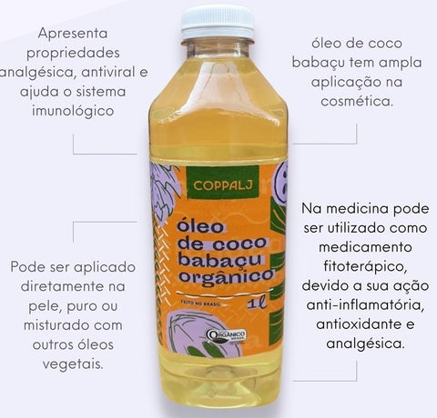 Óleo De Coco Babaçu Refinado 1 Litro - Orgânico (sem Glúten)