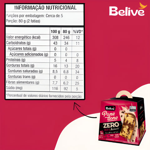 Panetone Sem Glúten Zero Açúcar Zero Lactose Chocolate 420g - Belive