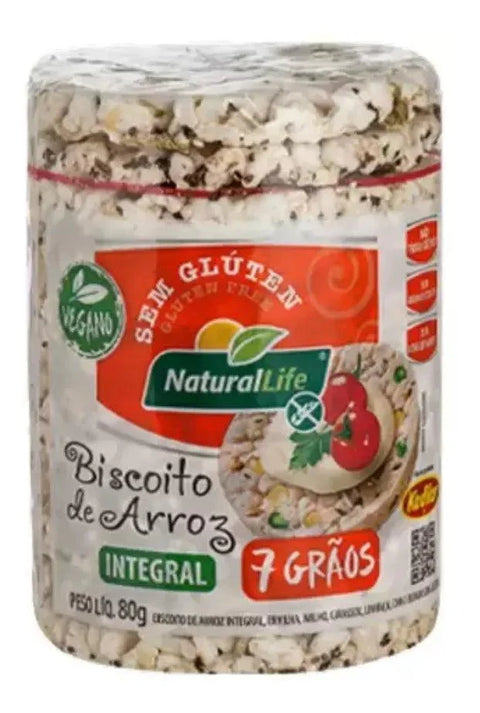 Biscoito de Arroz Integral Grande 7 Grãos Sem Glúten NaturalLife 80g