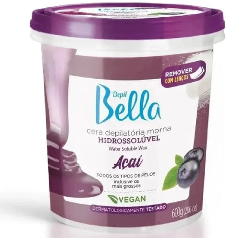 Depil Bella Water-Soluble Vegan Depilatory Wax with Acai Flavor 600g