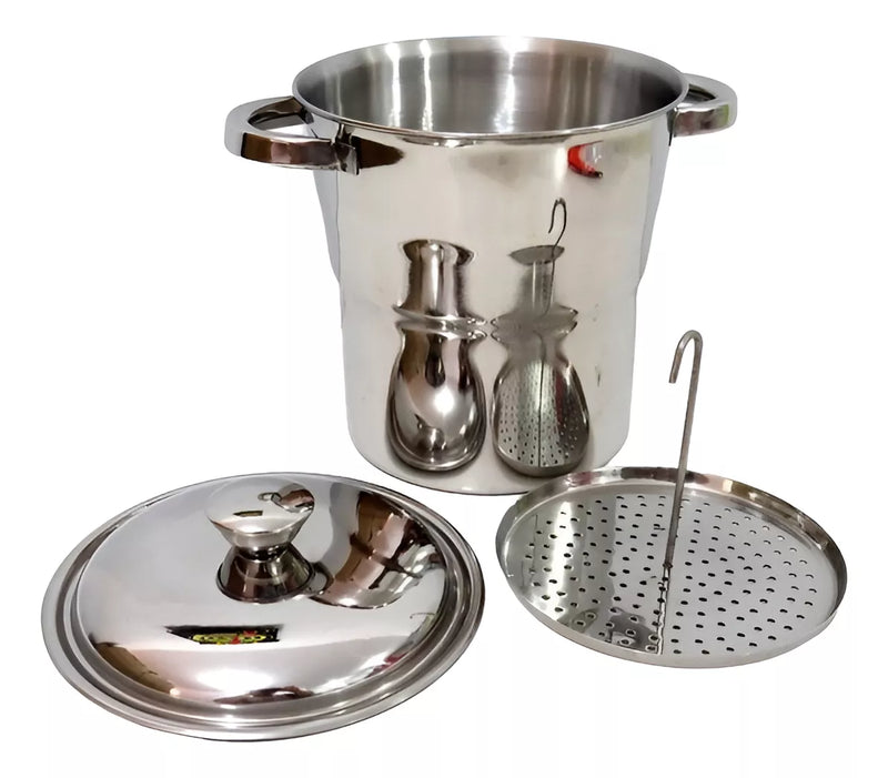 Cuscuzeira Nordestina Grande P Familia C/2,5l Aço Inox Und Cor Prata/inox