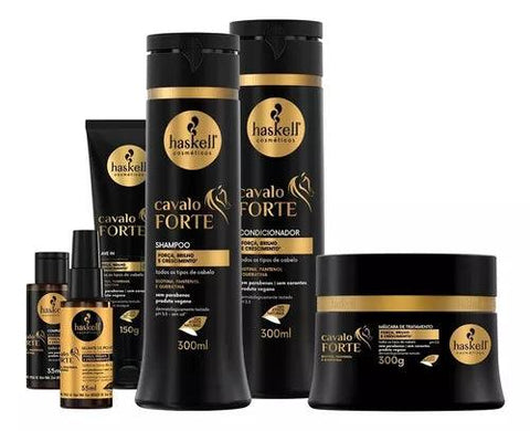 Kit HASKELL Cavalo Forte – Tratamento Completo – Shampoo + Condicionador + Máscara + Leavie-in + Complexo Fortalecedor + Selante de Pontas- Brasil Cosméticos