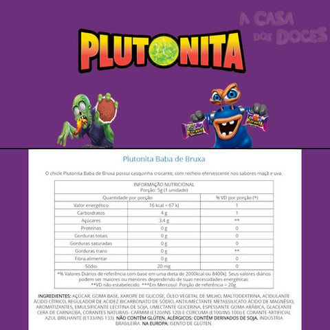 Chiclete Plutonita Baba De Bruxa Arcor - Caixa com 36un