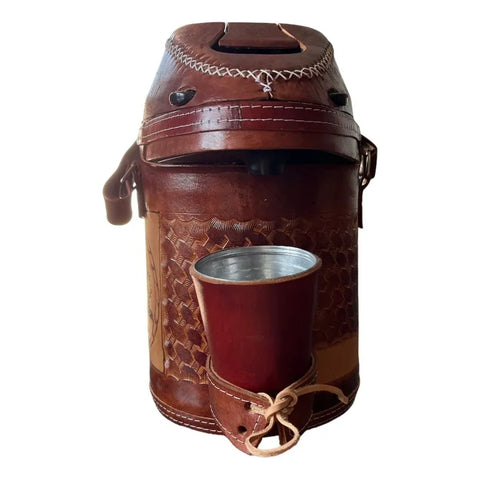 Stainless Steel Insulated Bottle with Leather Wrap 2.5L