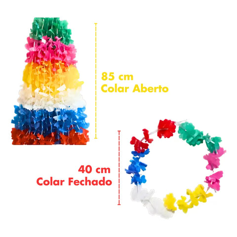 Kit 60 Colorful Plastic Hawaiian Flower Necklaces
