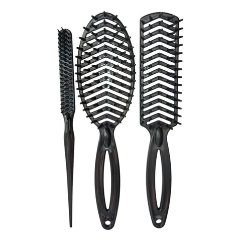 Kit 3 Escovas Rigidas - Reta+Oval+Três Fileiras - Cor Sortida