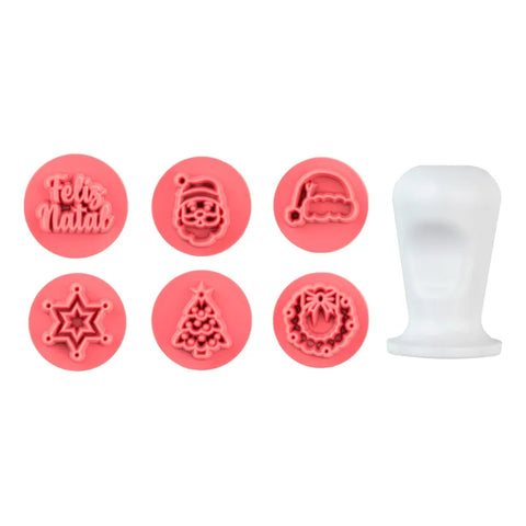 Kit Carimbos Natal Iluminado 2cm Blue Star Marcar Docinho Cor Rosa