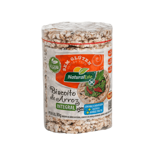 Biscoito de Arroz Integral com Linhaça Dourada, Quinoa e Arroz Preto Sem Glúten NaturalLife 80g