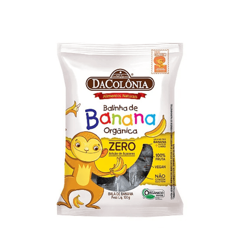 Bala De Banana Orgânica Zero Açúcar Dacolonia 2x100G