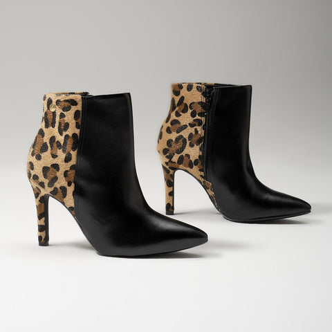 Vizzano 3049-219 Pointy Toe Stiletto Heel Ankle Boot in Black/Multi Beige