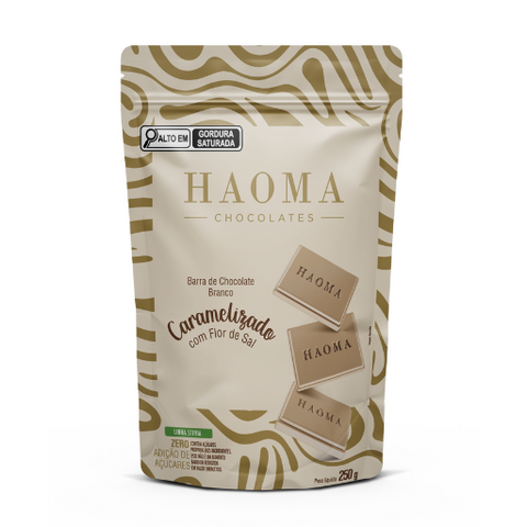Pouch Barra Chocolate Branco Caramelizado com Flor de Sal Linha Stevia 250g Haoma