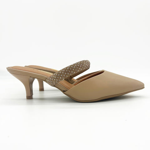 Vizzano 1122-886 Zapatos destalonados estilo mule de tacón kitten y punta fina en beige