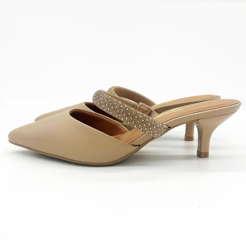 Vizzano 1122-886 Zapatos destalonados estilo mule de tacón kitten y punta fina en beige