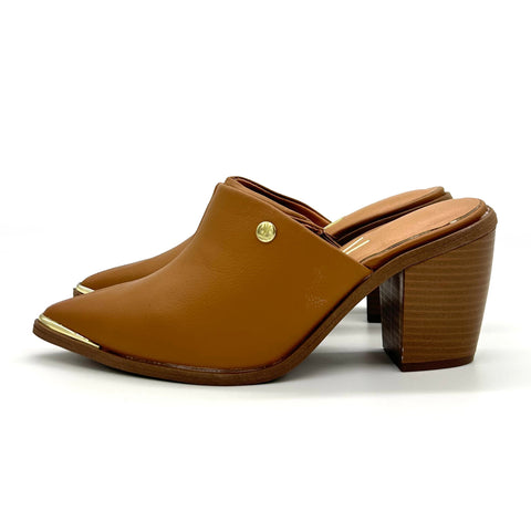 Vizzano 1323-200 Block Heel Pointy Toe Mule in Camel Napa