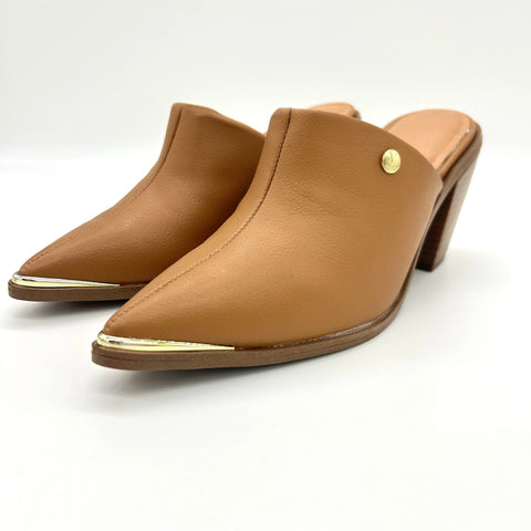 Vizzano 1323-200 Block Heel Pointy Toe Mule in Camel Napa
