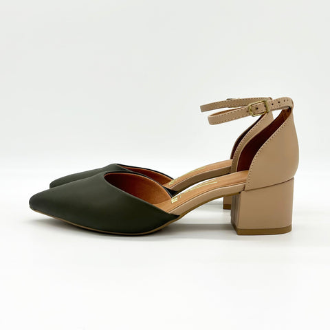 Vizzano 1220-317 Block Heel Ankle Strap Pump in Olive/Beige