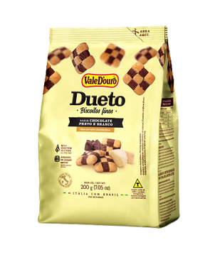 Biscoitos Finos Dueto Sabor Chocolate Preto e Branco Xadrez Vale D'ouro 200g - MEUBRASILONLINE