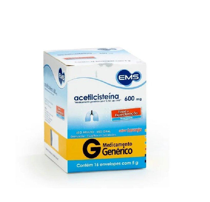 Acetilcisteína 600mg granulado sabor laranja 16 envelopes ems genérico Ems 16 envelopes de 5g cada - Meu Brasil On Line