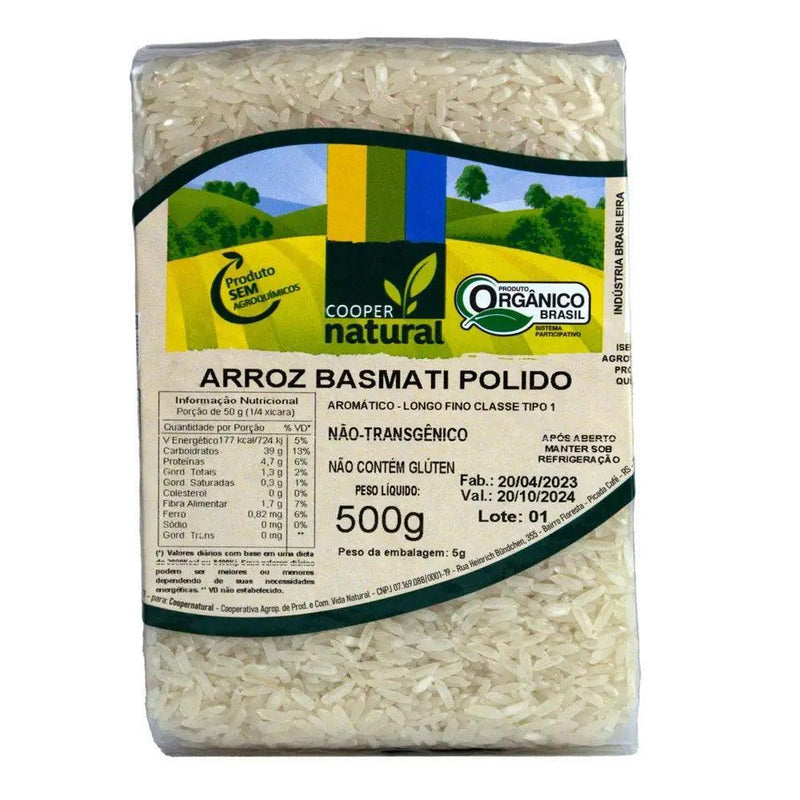 Arroz Basmati Orgânico Polido Coopernatural 500g - MEUBRASILONLINE