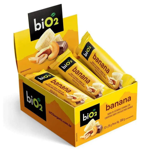 Barra de Castanhas e Frutas Banana com Chocolate biO2 Nuts (Cx 12un de 25g) - MEUBRASILONLINE