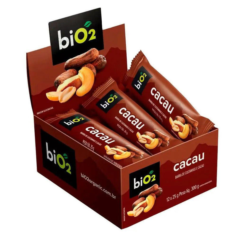 Barra de Castanhas e Frutas Cacau biO2 Nuts (Cx 12un de 25g) - Meu Brasil On Line