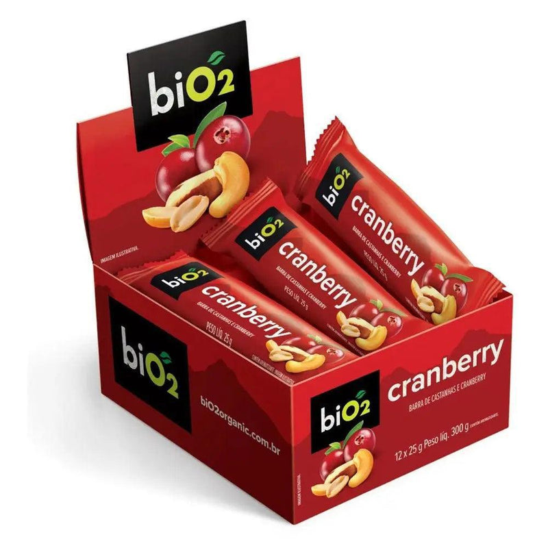 Barra de Castanhas e Frutas Cranberry biO2 Nuts (Cx 12un de 25g) - Meu Brasil On Line