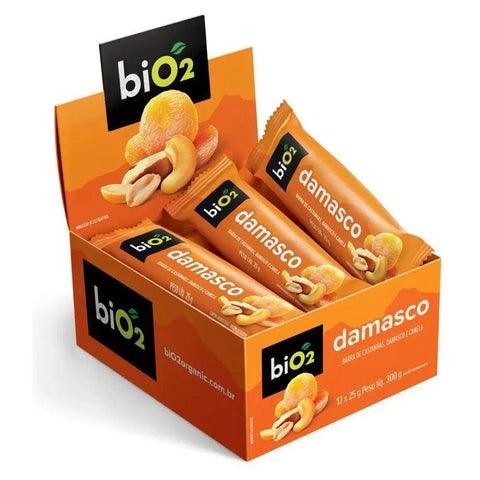 Barra de Castanhas e Frutas Damasco biO2 Nuts (Cx 12un de 25g) - MEUBRASILONLINE