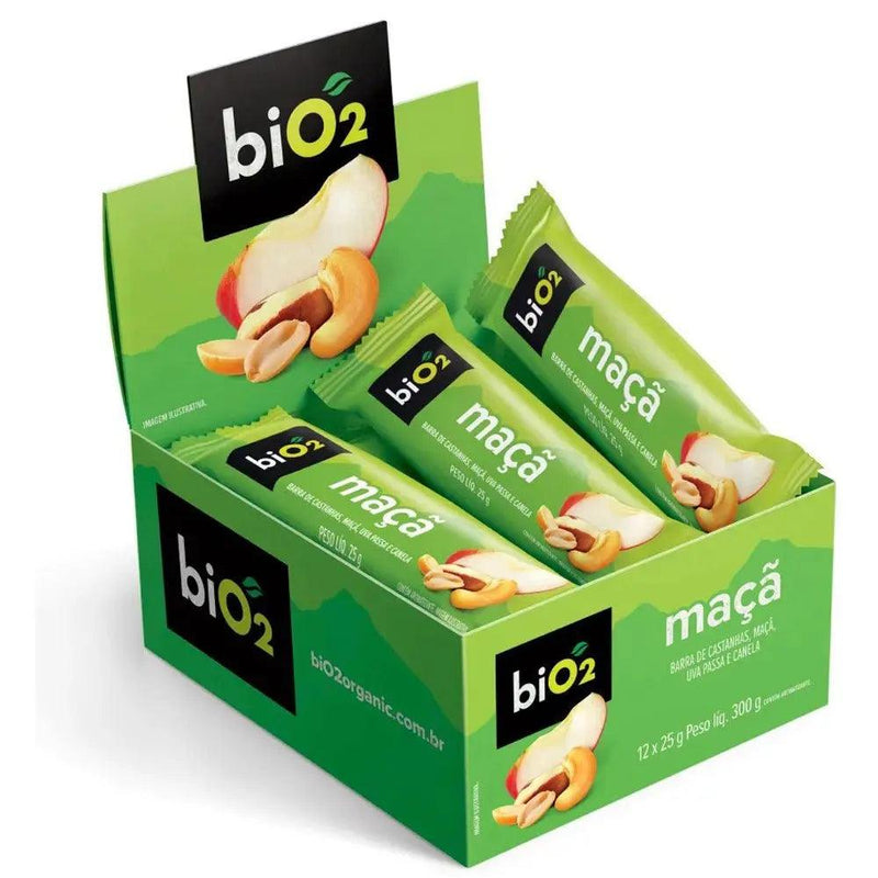 Barra de Castanhas e Frutas Maçã biO2 Nuts (Cx 12un de 25g) - Meu Brasil On Line