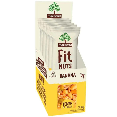 Barra Nuts Vegana Banana Mãe Terra (Cx c/ 12 un de 25G) - MEUBRASILONLINE