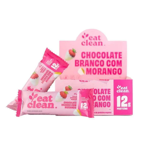 Barrinha Chocolate Branco e Morango Eat Clean (Cx c/ 12un de 45g) - MEUBRASILONLINE