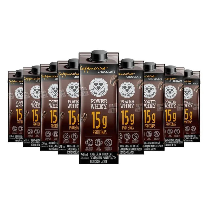 Bebida Proteica Power Whey Cappuccino Chocolate Cream 3Corações (Cx 12un de 250ML) - MEUBRASILONLINE