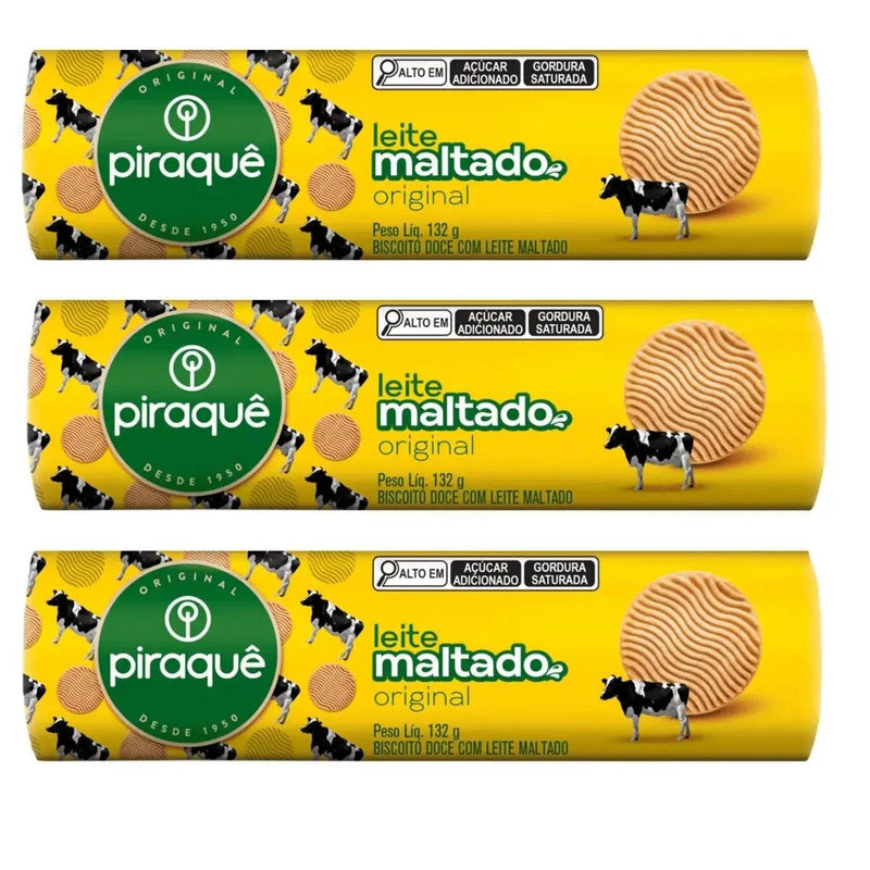 Biscoito Leite Maltado Piraquê 3x 132g - MEUBRASILONLINE