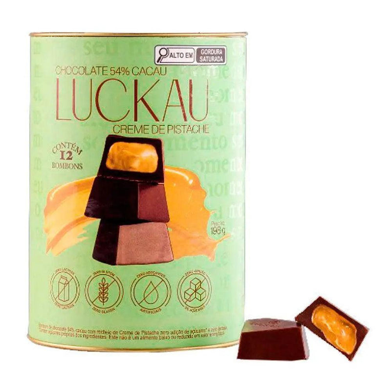 Bombom 54% Cacau Creme de Pistache Luckau Lata 198g - Meu Brasil On Line